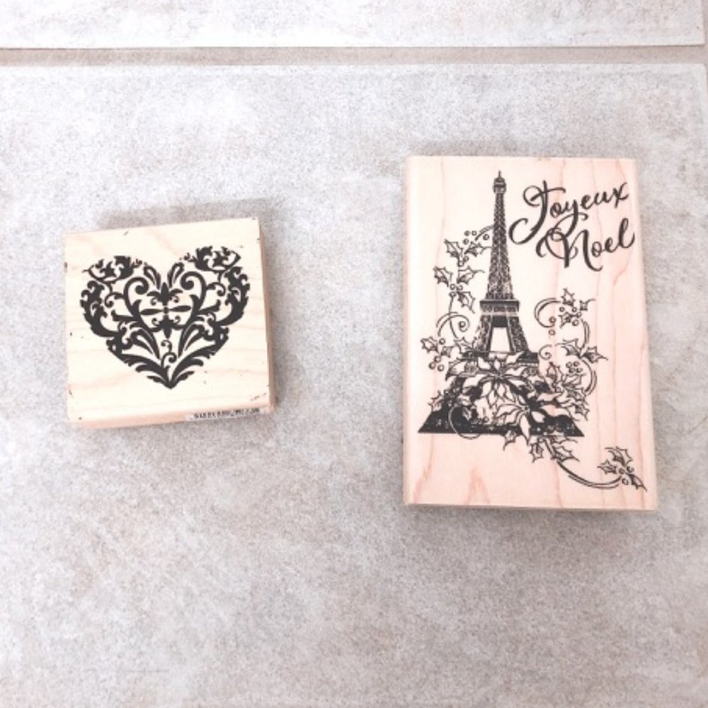 Rare Recollections Stamp Eiffel Tower and Heart Stamp Wood